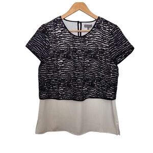 Vince Camuto Mixed Media Blouse Small Black White Crepe Chiffon Office Chic Top